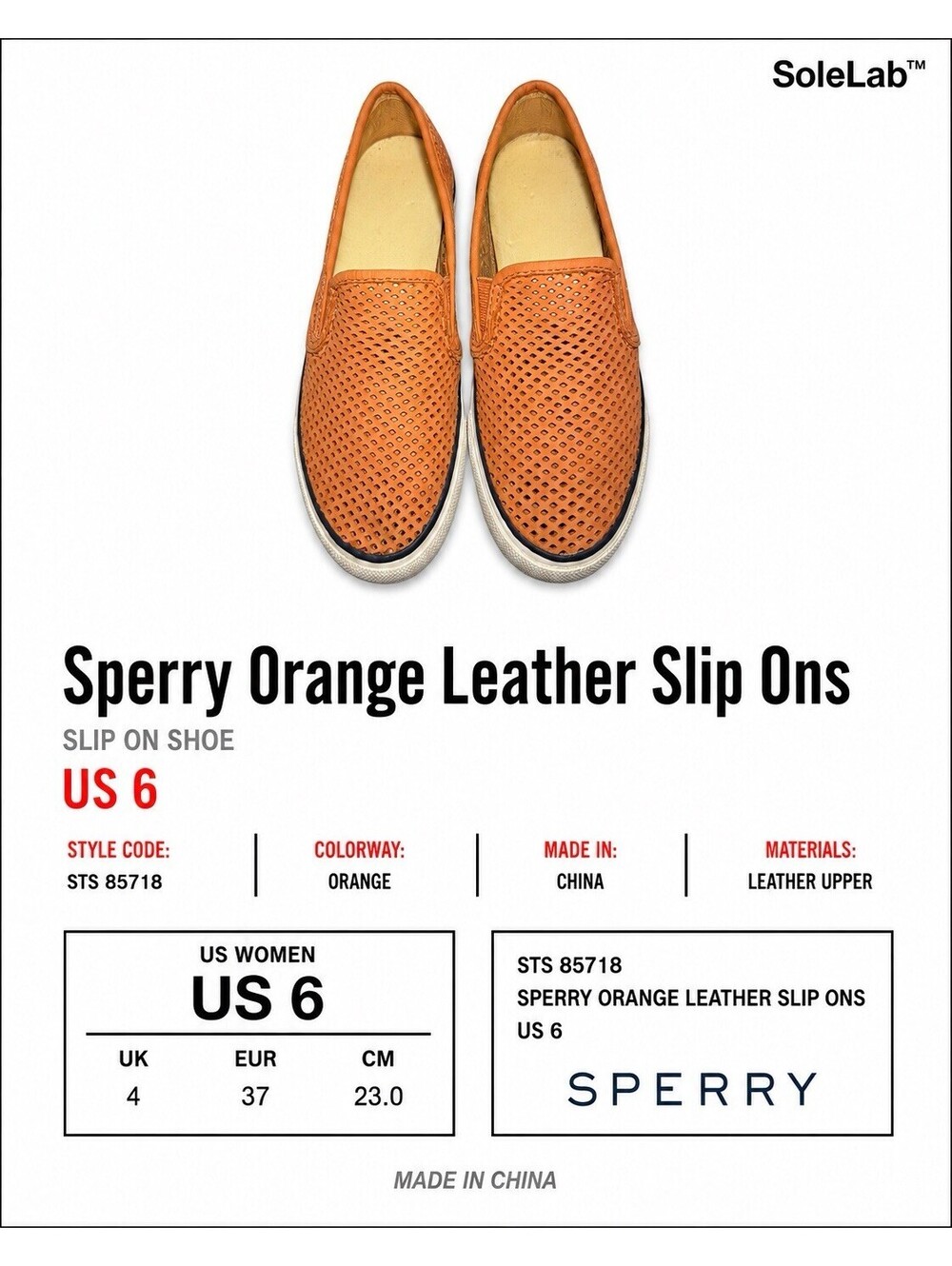 Sperry Women’s 6 M Orange Perforated Leather Slip-On Sneakers STS 85718 - Picture 2 of 6
